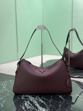 Prada Aimee Large Leather Shoulder Bag Burgundy 1BC228 - 39x23x12cm