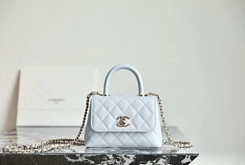Chanel 24 Coco Handle Grained Calfskin Light Blue 14cm