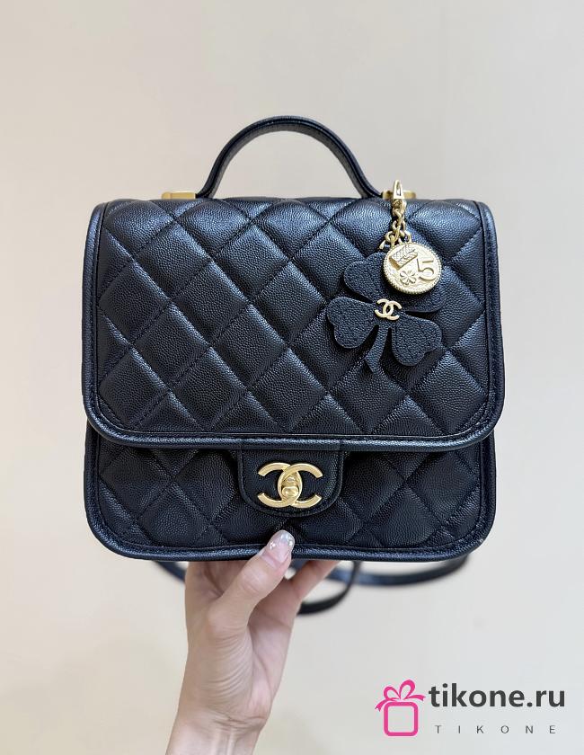 Fall-Winter 2025/26 Chanel Backpack Grained Shiny Calfskin & Gold Tone Metal Black - 19.5x22x7cm - 1