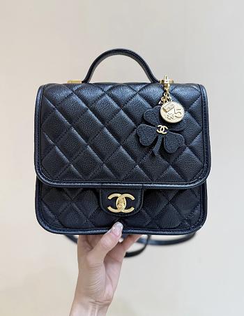 Fall-Winter 2025/26 Chanel Backpack Grained Shiny Calfskin & Gold Tone Metal Black - 19.5x22x7cm