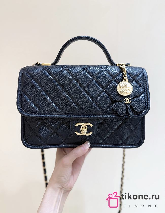 Fall-Winter 2025/26 Chanel Flap Bag Grained Shiny Calfskin & Gold Tone Metal Black - 16.5x25x8.5cm - 1