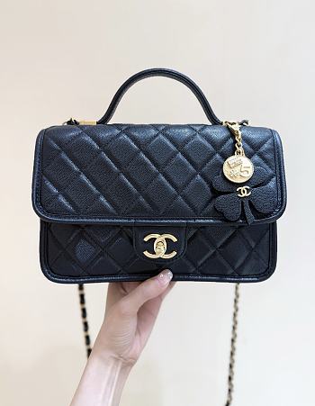 Fall-Winter 2025/26 Chanel Flap Bag Grained Shiny Calfskin & Gold Tone Metal Black - 16.5x25x8.5cm