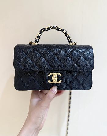 Fall-Winter 2025/26 Chanel Mini Flap Bag with Top Handle Grained Shiny Calfskin & Gold Tone Metal Black - 12x19.5x6.5cm