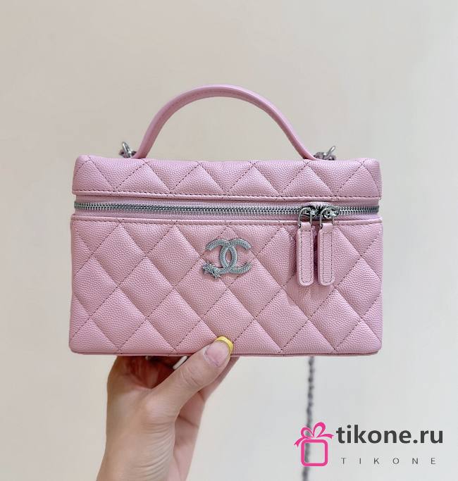 Chanel Vanity with Chain Shiny Grained Calfskin Strass & Silver Tone Metal Pink - 17x19.5x5cm - 1