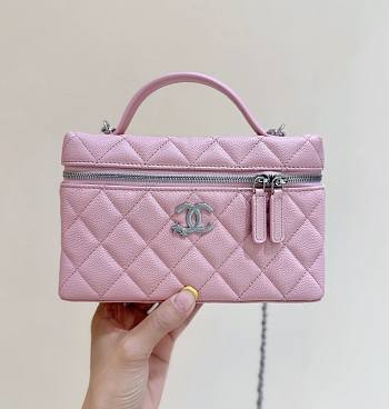 Chanel Vanity with Chain Shiny Grained Calfskin Strass & Silver Tone Metal Pink - 17x19.5x5cm