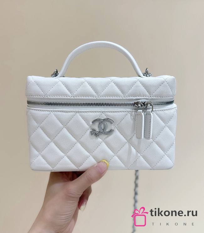 Chanel Vanity with Chain Shiny Grained Calfskin Strass & Silver Tone Metal White - 17x19.5x5cm - 1