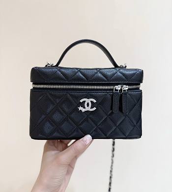 Chanel Vanity with Chain Shiny Grained Calfskin Strass & Silver Tone Metal Black - 17x19.5x5cm