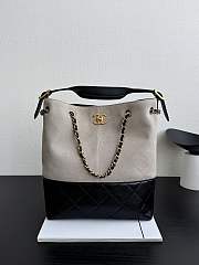 Chanel Shopping Bag Suede Calfskin Shiny Lambskin & Gold-Tone Metal Gray & Black - 39x33.5x16cm - 4