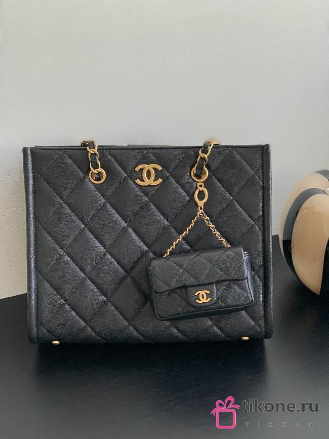 Chanel Caviar Quilted Chain Large Shopping Tote With Coin Purse Black - 29×25×12cm - 1