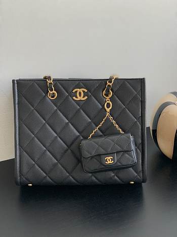 Chanel Caviar Quilted Chain Large Shopping Tote With Coin Purse Black - 29×25×12cm