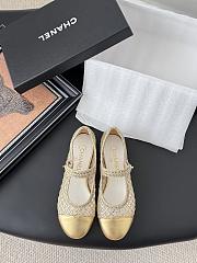 Chanel Mary Janes Mesh Sequins & Grosgrain Gold - 5
