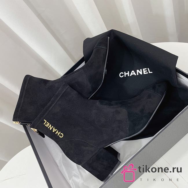 Chanel Suede Logo Ankle Boots Black 6.5cm - 1