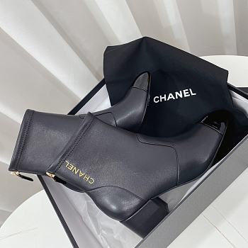 Chanel Lambskin Logo Ankle Boots Black 6.5cm