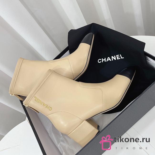 Chanel Lambskin Logo Ankle Boots Beige 6.5cm - 1