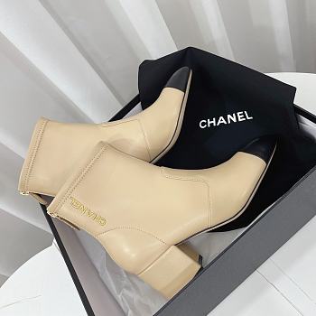 Chanel Lambskin Logo Ankle Boots Beige 6.5cm