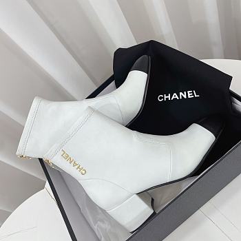 Chanel Lambskin Logo Ankle Boots White 6.5cm