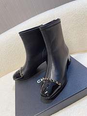 Chanel Leather Ankle Boots with Patent Cap Toe & Chain Black 6.5cm - 6