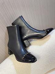 Chanel Leather Ankle Boots with Patent Cap Toe & Chain Black 6.5cm - 3
