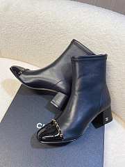 Chanel Leather Ankle Boots with Patent Cap Toe & Chain Black 6.5cm - 2