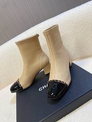 Chanel Leather Ankle Boots with Patent Cap Toe & Chain Beige 6.5cm - 4