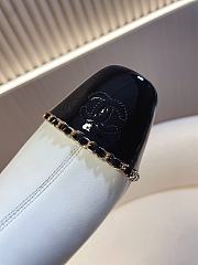 Chanel Leather Ankle Boots with Patent Cap Toe & Chain White 6.5cm - 4