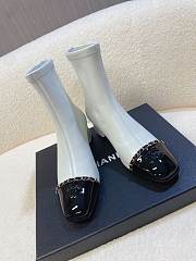 Chanel Leather Ankle Boots with Patent Cap Toe & Chain White 6.5cm - 2