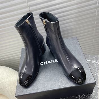 Chanel Leather Ankle Boots with Patent Cap Toe Black 6.5cm