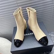Chanel Leather Ankle Boots with Patent Cap Toe Beige 6.5cm - 1
