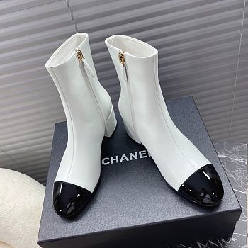 Chanel Leather Ankle Boots with Patent Cap Toe White 6.5cm