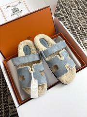 Hermes Chypre Sandal Shearling In Suede Blue  - 1
