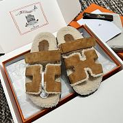 Hermes Chypre Sandal Shearling In Suede Brown - 1