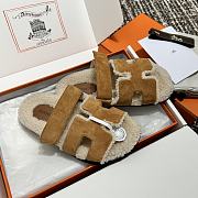 Hermes Chypre Sandal Shearling In Suede Brown - 4