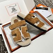 Hermes Chypre Sandal Shearling In Suede Brown - 2