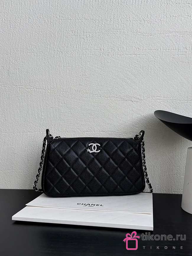 Chanel Wallet On Chain Shiny Grained Calfskin Strass & Silver Tone Metal Black - 21x5.5x12cm - 1