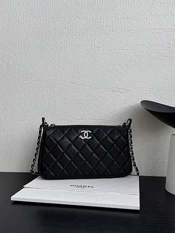 Chanel Wallet On Chain Shiny Grained Calfskin Strass & Silver Tone Metal Black - 21x5.5x12cm