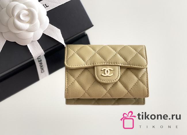 Chanel Classic Flap Card Holder Caviar Gold Caramel Beige - 7.5x11.3x2.1cm - 1