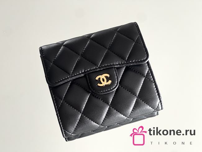 Chanel Classic Small Flap Wallet Lamskin Gold Black - 10.5x11.5x3cm - 1