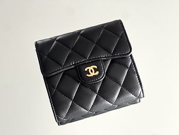 Chanel Classic Small Flap Wallet Lamskin Gold Black - 10.5x11.5x3cm