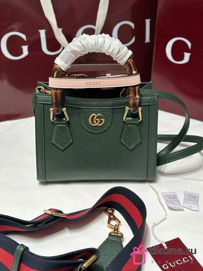 Gucci Diana Small Tote Bambo Handle Bag In Green Leather - 20x16x10cm - 1