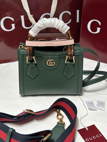 Gucci Diana Small Tote Bambo Handle Bag In Green Leather - 20x16x10cm