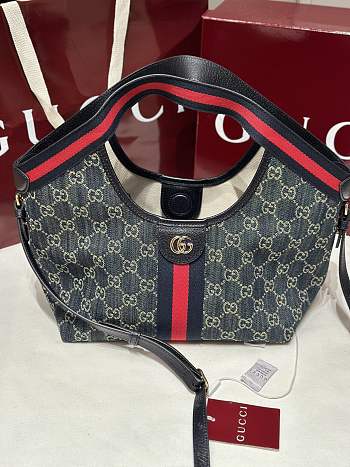 Gucci Giglio Small Tote Bag Blue And White GG Denim - 25x20x15cm