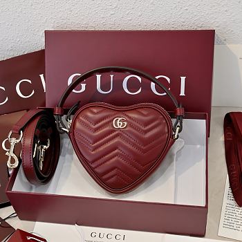 Gucci GG Marmont Mini Bag Heart Rosso Ancora Red Leather - 13.5x11.5x2.5cm