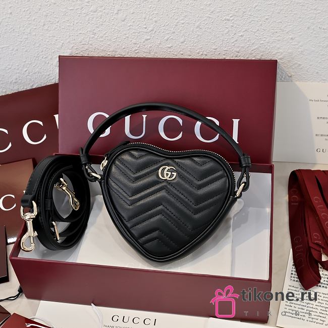 Gucci GG Marmont Mini Bag Heart Black Leather - 13.5x11.5x2.5cm - 1