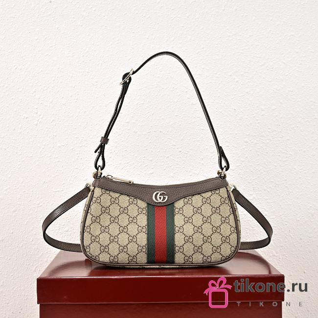 Gucci Ophidia Small Shoulder Bag In Beige And Brown GG Fabric - 26×15×6.5cm - 1