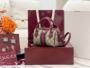Gucci Ophidia Mini Boston Bag In Beige And Brown GG Fabric Rosso Ancora Red - 16x10x9cm - 3