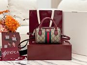 Gucci Ophidia Mini Boston Bag In Beige And Brown GG Fabric Rosso Ancora Red - 16x10x9cm - 4