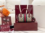 Gucci Ophidia Mini Boston Bag In Beige And Brown GG Fabric Rosso Ancora Red - 16x10x9cm - 5