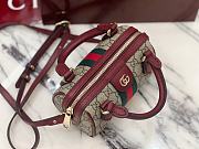 Gucci Ophidia Mini Boston Bag In Beige And Brown GG Fabric Rosso Ancora Red - 16x10x9cm - 6