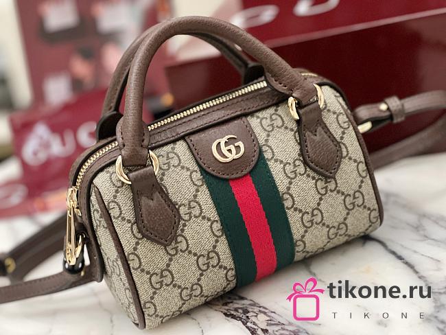 Gucci Ophidia Mini Boston Bag In Beige And Ebony Supreme Brown - 16x10x9cm - 1