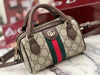 Gucci Ophidia Mini Boston Bag In Beige And Ebony Supreme Brown - 16x10x9cm